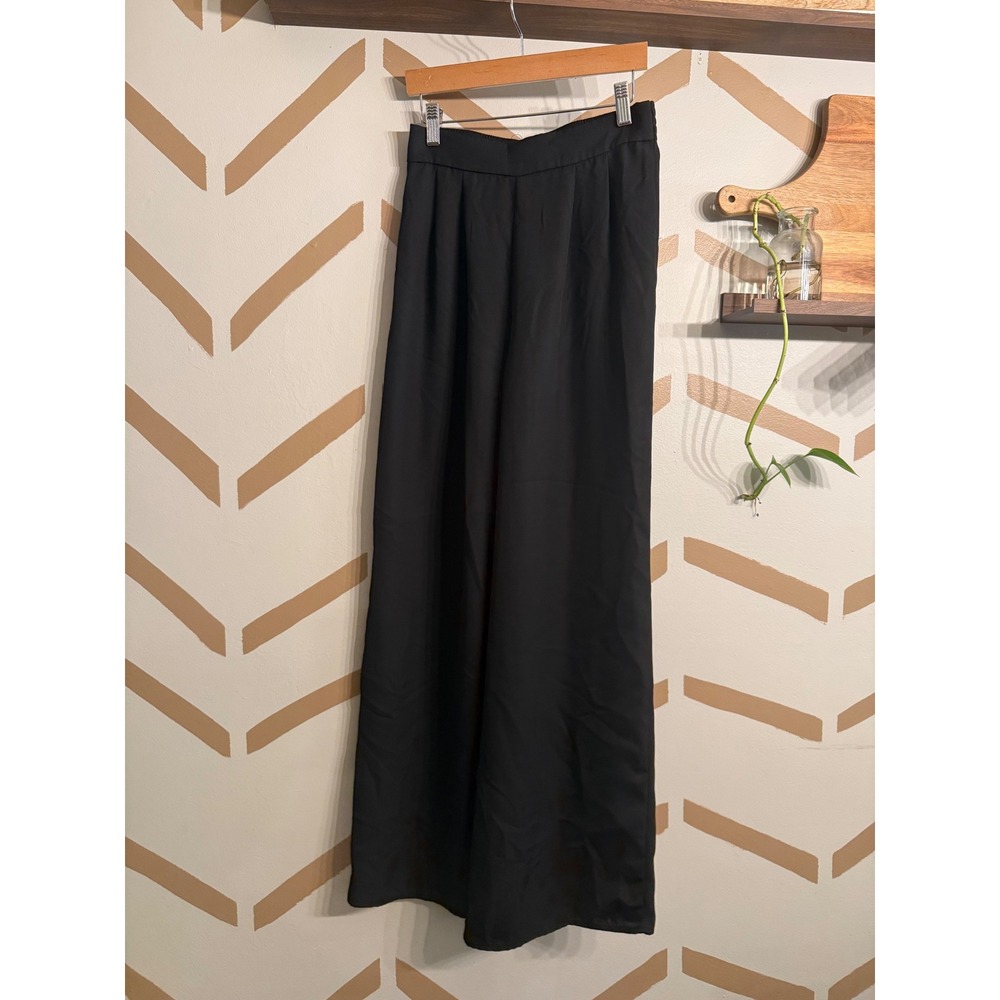 H&M Wide Leg Pants Womens Size 2‎ Black Pleated High Waist Trousers Flowy